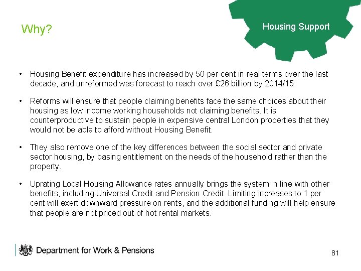 Why? Housing Support • Housing Benefit expenditure has increased by 50 per cent in