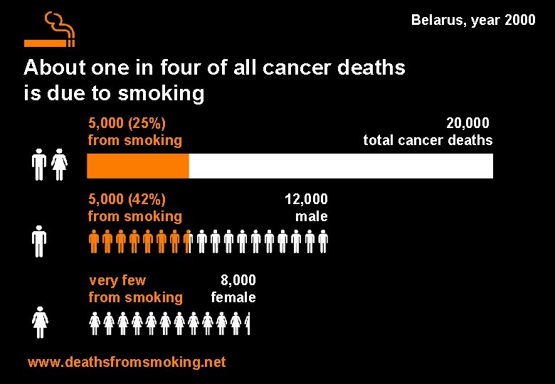 Belarus, year 2000 About one in four of all cancer deaths is due to