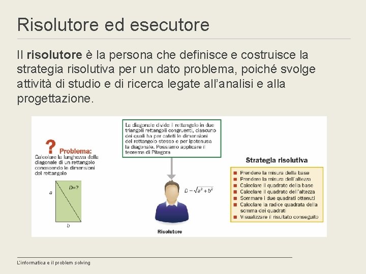 Risolutore ed esecutore Il risolutore è la persona che definisce e costruisce la strategia