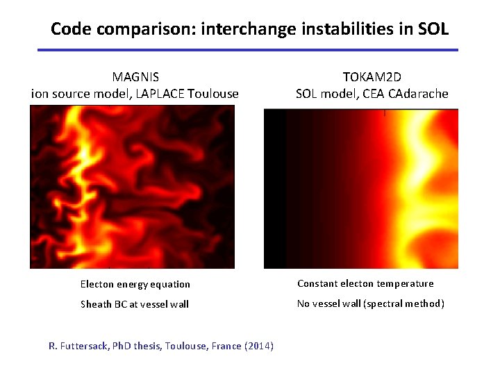 Code comparison: interchange instabilities in SOL MAGNIS ion source model, LAPLACE Toulouse TOKAM 2