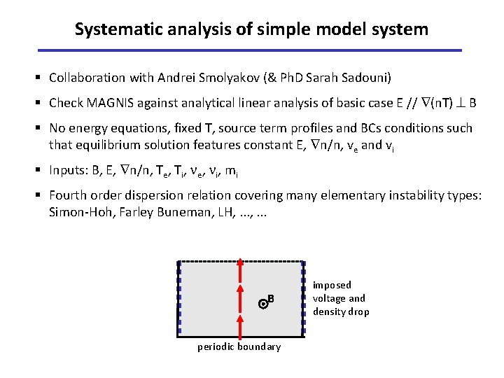 Systematic analysis of simple model system § Collaboration with Andrei Smolyakov (& Ph. D