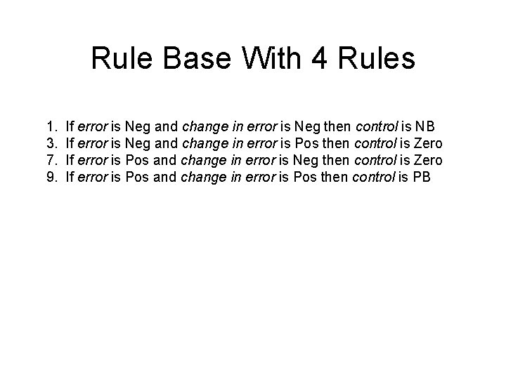 Rule Base With 4 Rules 1. 3. 7. 9. If error is Neg and