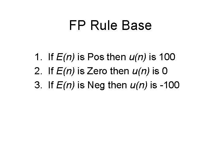 FP Rule Base 1. If E(n) is Pos then u(n) is 100 2. If