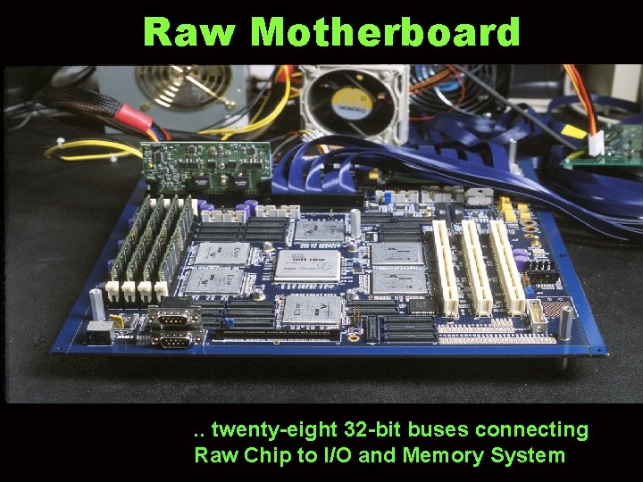 Raw Motherboard . . twenty-eight 32 -bit buses connecting Raw Chip to I/O and