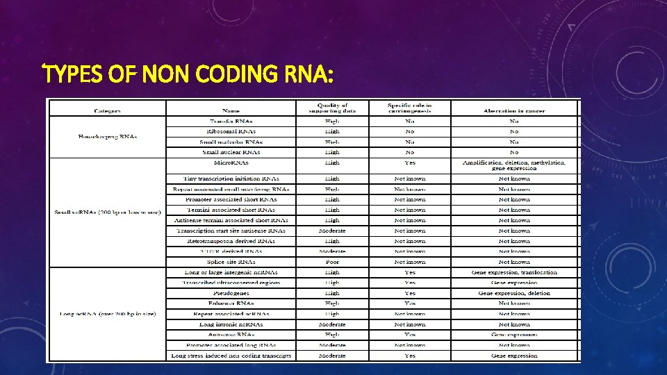 TYPES OF NON CODING RNA: 