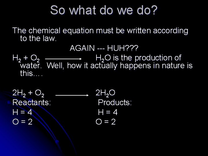 So what do we do? The chemical equation must be written according to the