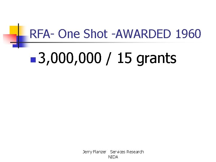 RFA- One Shot -AWARDED 1960 n 3, 000 / 15 grants Jerry Flanzer Services