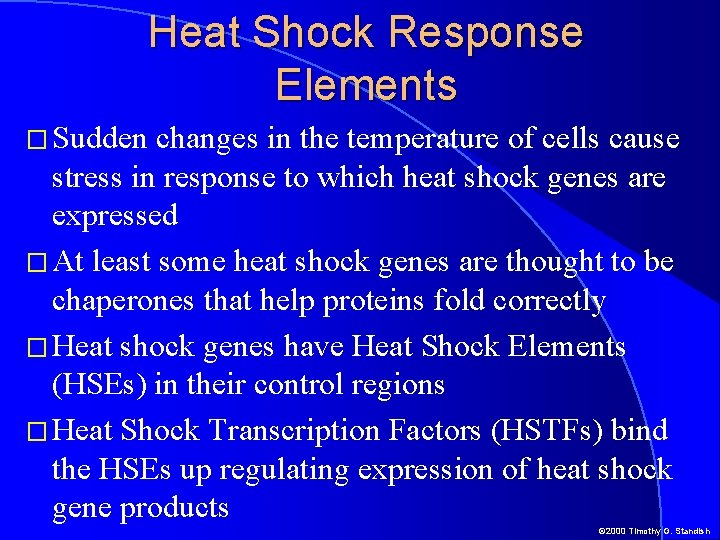 Heat Shock Response Elements � Sudden changes in the temperature of cells cause stress