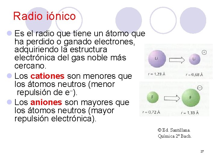 Radio iónico l Es el radio que tiene un átomo que ha perdido o
