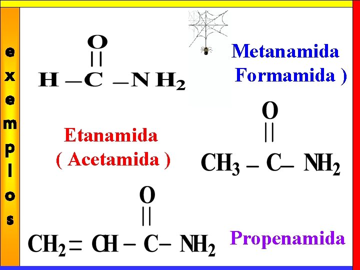 e x e m p l o s Metanamida ( Formamida ) Etanamida (