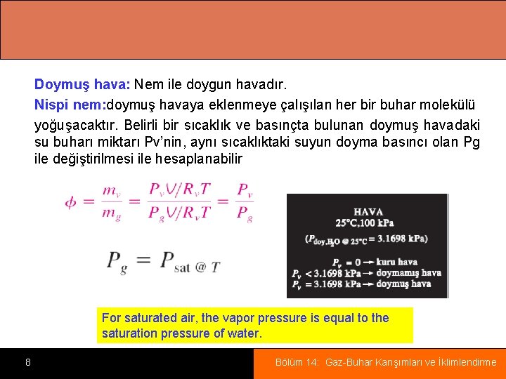 Doymuş hava: Nem ile doygun havadır. Nispi nem: doymuş havaya eklenmeye çalışılan her bir