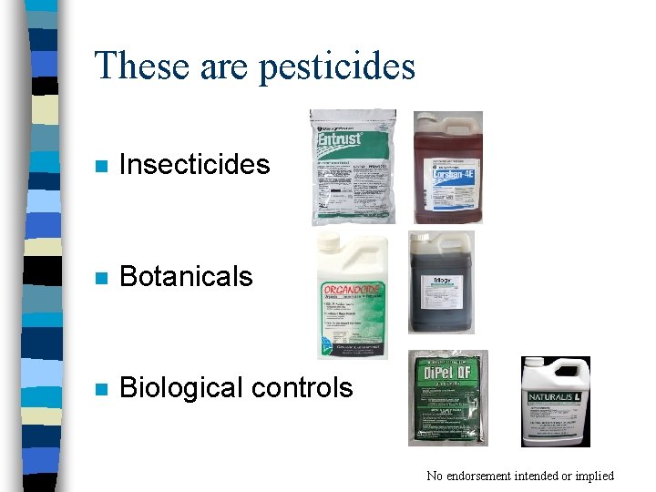 These are pesticides n Insecticides n Botanicals n Biological controls No endorsement intended or