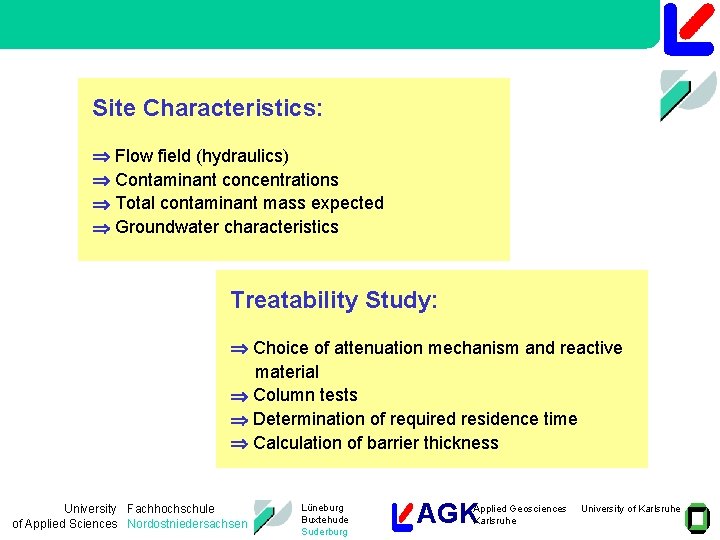 Site Characteristics: Flow field (hydraulics) Contaminant concentrations Total contaminant mass expected Groundwater characteristics Treatability