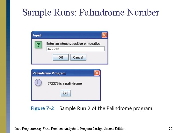Sample Runs: Palindrome Number Java Programming: From Problem Analysis to Program Design, Second Edition