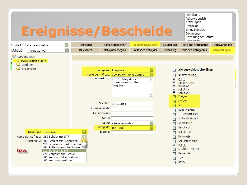 Ereignisse/Bescheide Kategorien Ereignis zuordnen Ereignis auswerten 