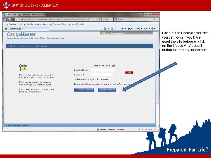 Once at the Camp. Master site you can login if you have used the