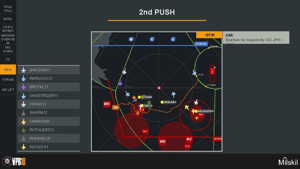 ROLL CALL 2 nd PUSH INTEL CDR’S INTENT MISSION OVERVIE W TAC DOMS ~0130