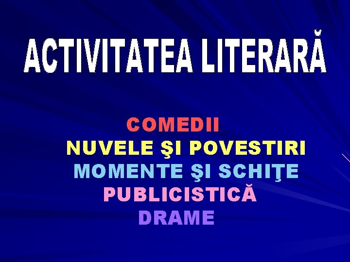 COMEDII NUVELE ŞI POVESTIRI MOMENTE ŞI SCHIŢE PUBLICISTICĂ DRAME 