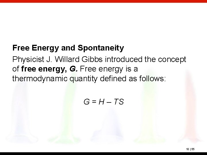Free Energy and Spontaneity Physicist J. Willard Gibbs introduced the concept of free energy,