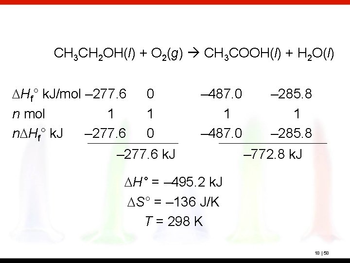 CH 3 CH 2 OH(l) + O 2(g) CH 3 COOH(l) + H 2