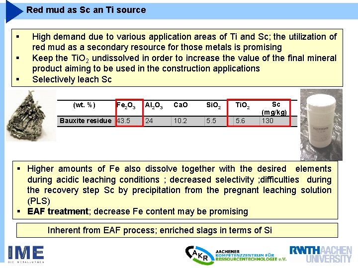 Red mud as Sc an Ti source § § § High demand due to