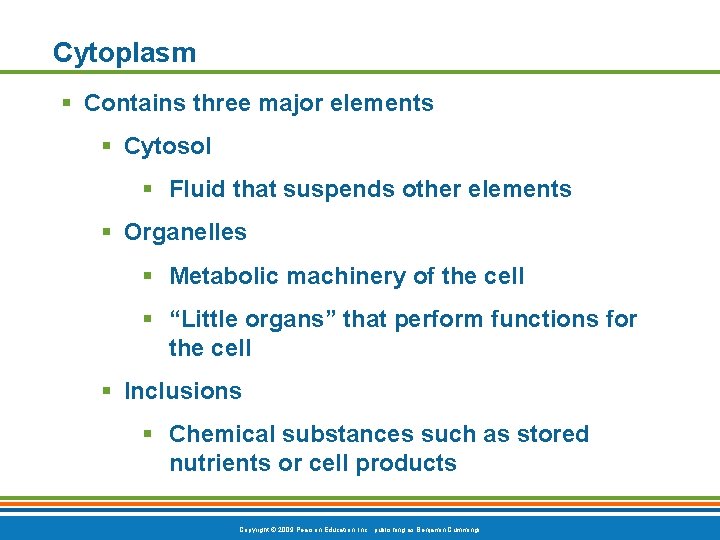 Cytoplasm § Contains three major elements § Cytosol § Fluid that suspends other elements