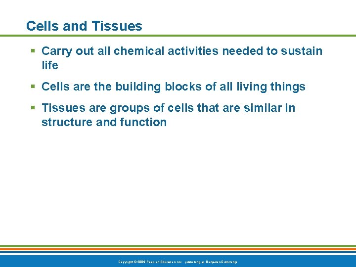 Cells and Tissues § Carry out all chemical activities needed to sustain life §