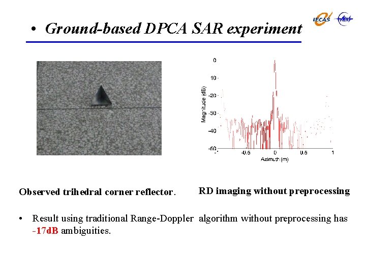  • Ground-based DPCA SAR experiment Observed trihedral corner reflector. RD imaging without preprocessing