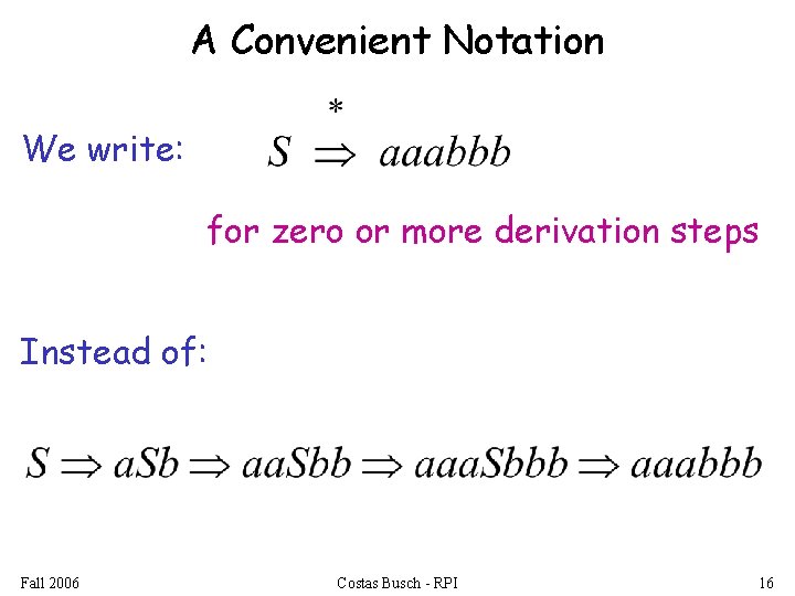 A Convenient Notation We write: for zero or more derivation steps Instead of: Fall