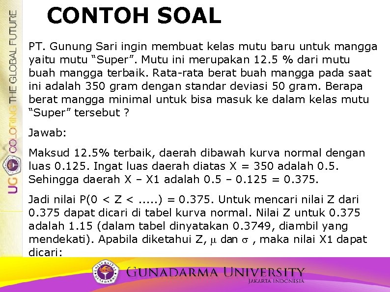 CONTOH SOAL PT. Gunung Sari ingin membuat kelas mutu baru untuk mangga yaitu mutu