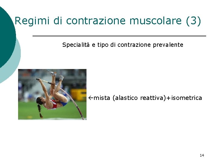 Regimi di contrazione muscolare (3) Specialità e tipo di contrazione prevalente mista (alastico reattiva)+isometrica Regimi di contrazione muscolare (3) Specialità e tipo di contrazione prevalente mista (alastico reattiva)+isometrica