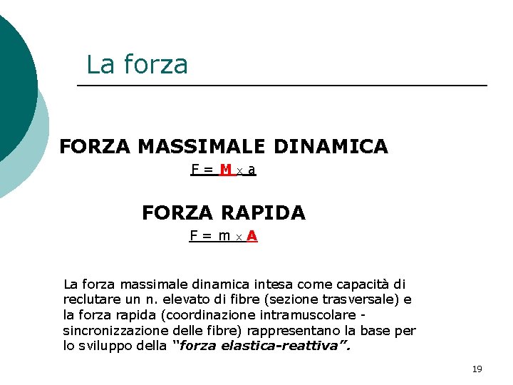 La forza FORZA MASSIMALE DINAMICA F=M x a FORZA RAPIDA F=m x A La La forza FORZA MASSIMALE DINAMICA F=M x a FORZA RAPIDA F=m x A La