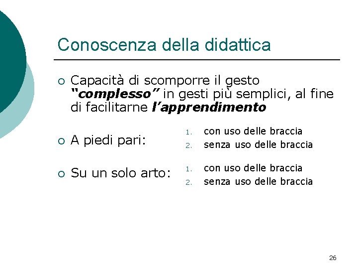 Conoscenza della didattica ¡ Capacità di scomporre il gesto “complesso” in gesti più semplici, Conoscenza della didattica ¡ Capacità di scomporre il gesto “complesso” in gesti più semplici,