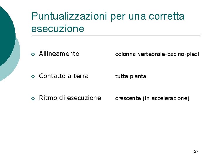 Puntualizzazioni per una corretta esecuzione ¡ Allineamento colonna vertebrale-bacino-piedi ¡ Contatto a terra tutta Puntualizzazioni per una corretta esecuzione ¡ Allineamento colonna vertebrale-bacino-piedi ¡ Contatto a terra tutta