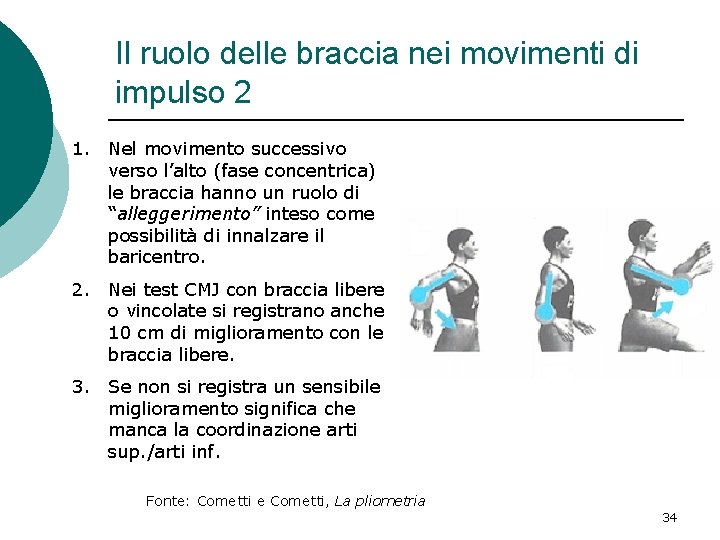 Il ruolo delle braccia nei movimenti di impulso 2 1. Nel movimento successivo verso Il ruolo delle braccia nei movimenti di impulso 2 1. Nel movimento successivo verso