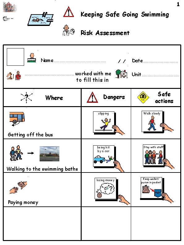 1 Keeping Safe Going Swimming Risk Assessment Name……………………… worked with me to fill this