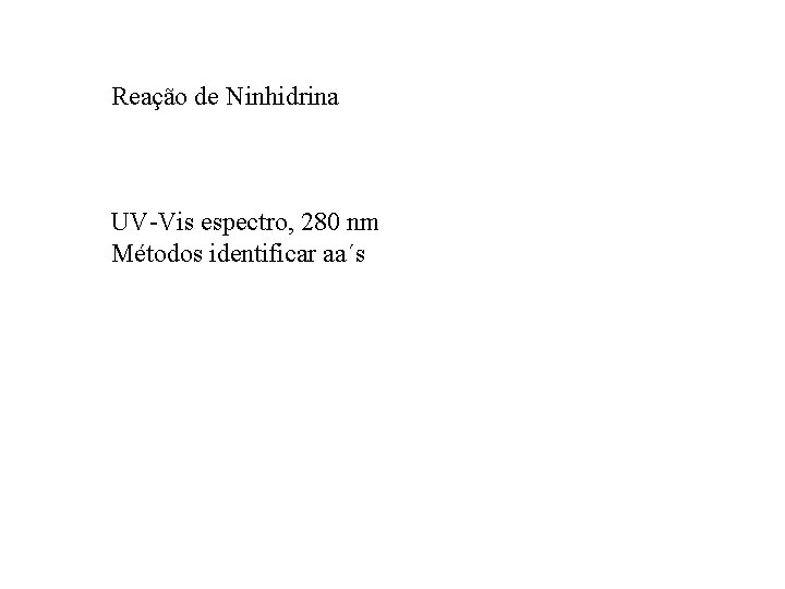 Reação de Ninhidrina UV-Vis espectro, 280 nm Métodos identificar aa´s 
