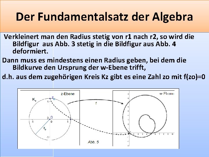Der Fundamentalsatz der Algebra Verkleinert man den Radius stetig von r 1 nach r
