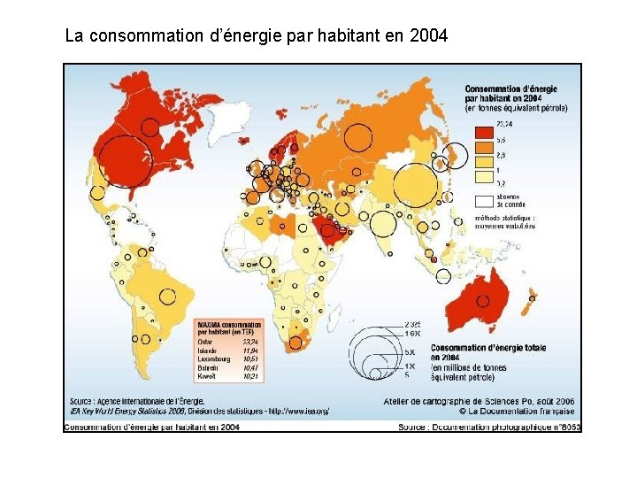 La consommation d’énergie par habitant en 2004 