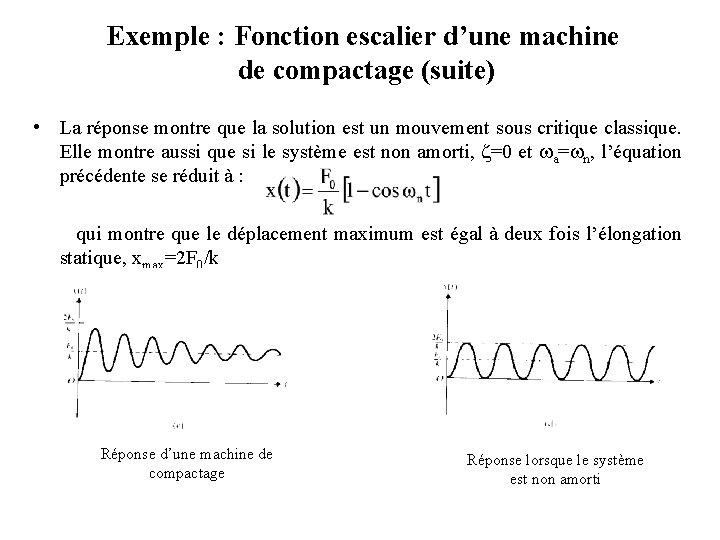 Exemple : Fonction escalier d’une machine de compactage (suite) • La réponse montre que