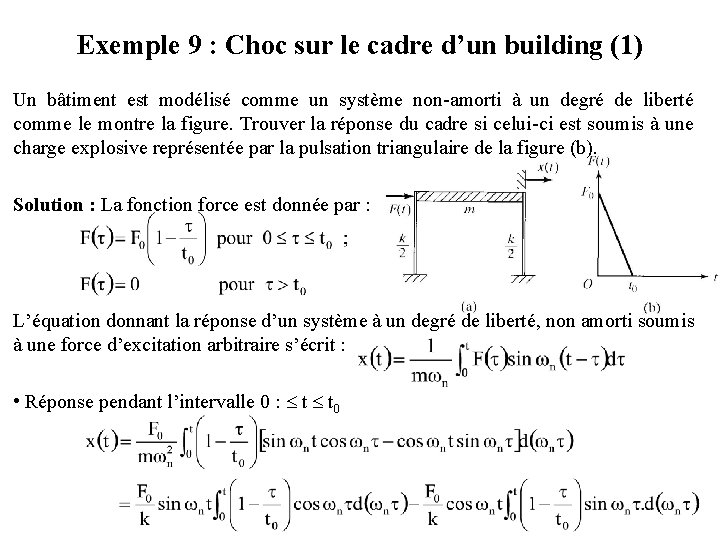 Exemple 9 : Choc sur le cadre d’un building (1) Un bâtiment est modélisé