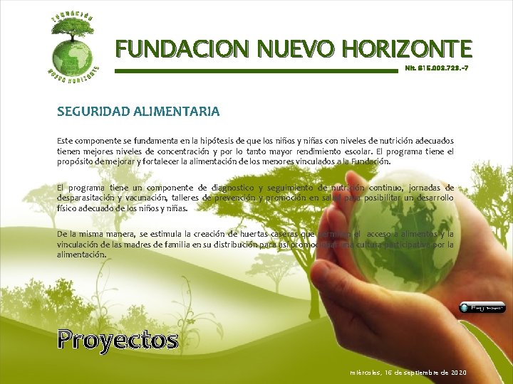FUNDACION NUEVO HORIZONTE Nit. 815. 003. 723. -7 SEGURIDAD ALIMENTARIA Este componente se fundamenta