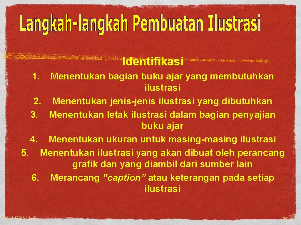 Identifikasi 1. Menentukan bagian buku ajar yang membutuhkan ilustrasi 2. Menentukan jenis-jenis ilustrasi yang