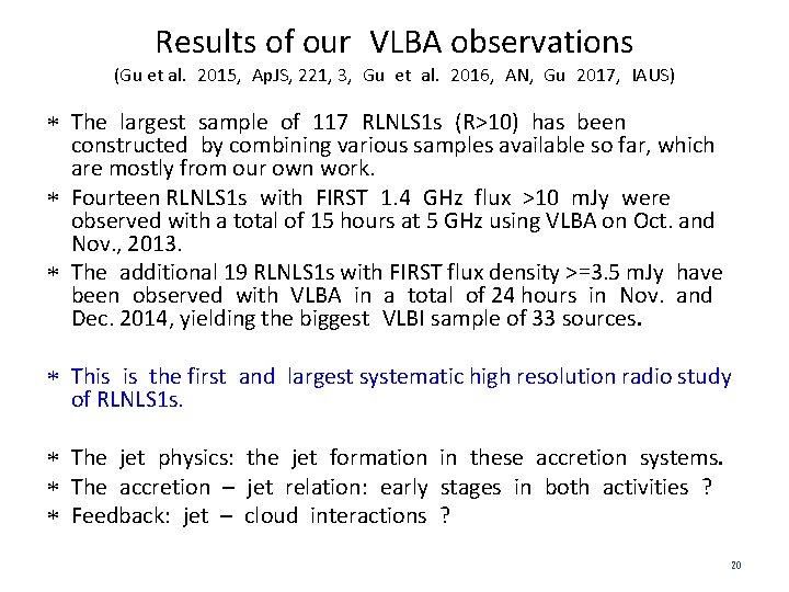 Results of our VLBA observations (Gu et al. 2015, Ap. JS, 221, 3, Gu