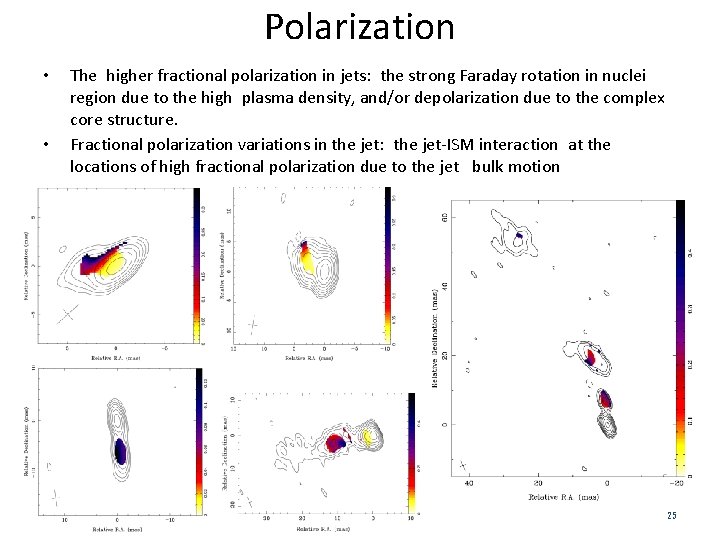 Polarization • • The higher fractional polarization in jets: the strong Faraday rotation in