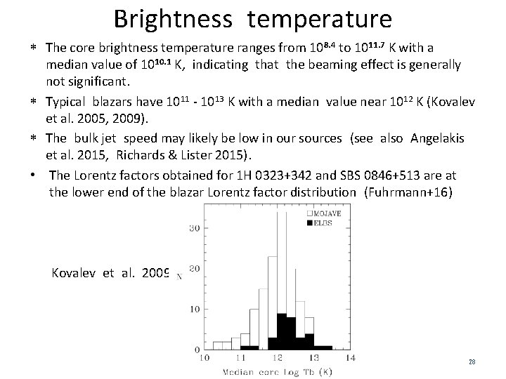 Brightness temperature The core brightness temperature ranges from 108. 4 to 1011. 7 K
