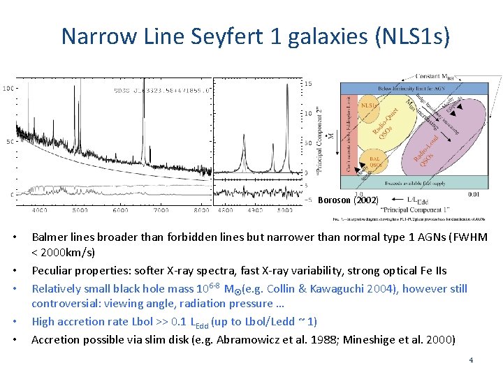 Narrow Line Seyfert 1 galaxies (NLS 1 s) Boroson (2002) • • • Balmer