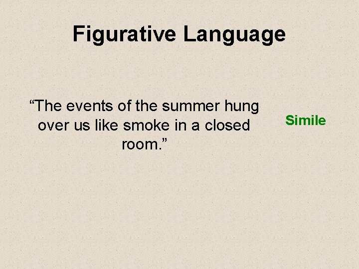 Figurative Language “The events of the summer hung over us like smoke in a