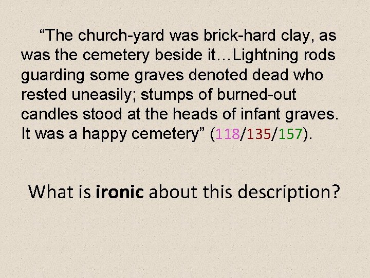 “The church-yard was brick-hard clay, as was the cemetery beside it…Lightning rods guarding some