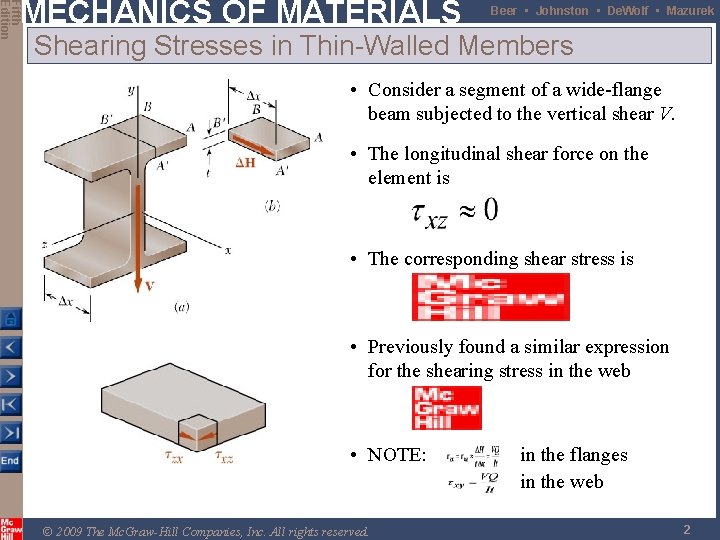 Fifth Edition MECHANICS OF MATERIALS Beer • Johnston • De. Wolf • Mazurek Shearing